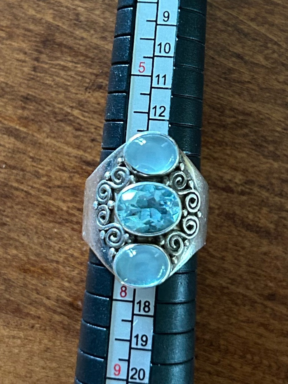 Sajen Sterling Silver, Aquamarine & Moonstone  Ring, Adjustable